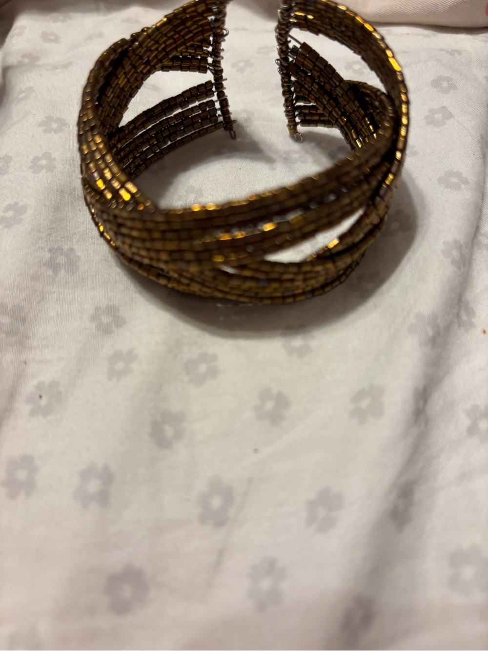 Gold Beaded Twist Cuff Bracelet for Women